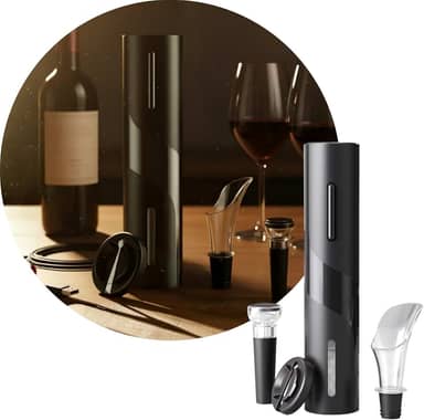 Kit Abridor de Vinho Elétrico, Saca-rolhas Automático com Carregamento USB, com Cortador de Papel Alumínio, Derramador de Vinho e Rolha à Vácuo, Design Moderno e Prático