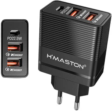 H'MASTON Fonte Carregador de Parede 67.5W Carregador Turbo Universal com 2 USB Saída 20W + 1 Tipo C 22.5 Power Compatível com iPhone Android LR13-4 (PRETO)