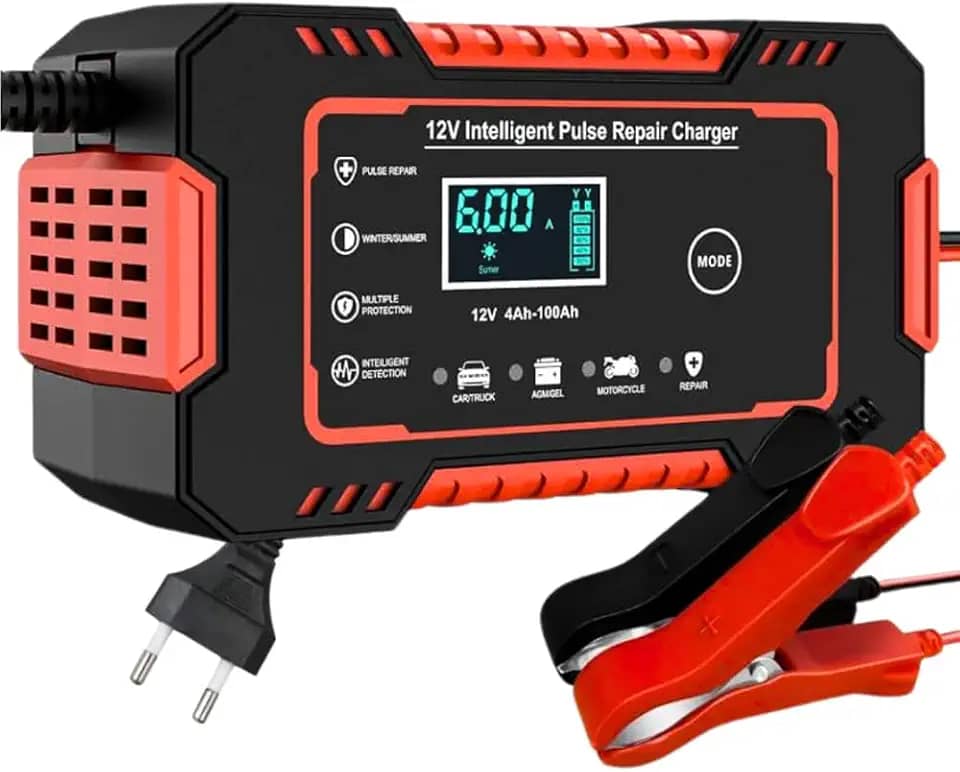 Carregador de Bateria Inteligente 12V Bivolt Para Carro Moto Caminhão Display Digital Proteção Contra Curto Sobrecarga e Superaquecimento Linha Premium Automotiva