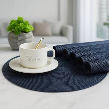 Kit 4 Peças de Jogo Americano Redondo 38cm Mesa Posta Elegante Souplast Jantar Cozinha Café da Manhã Decoração (AZUL ESCURO 4UND)