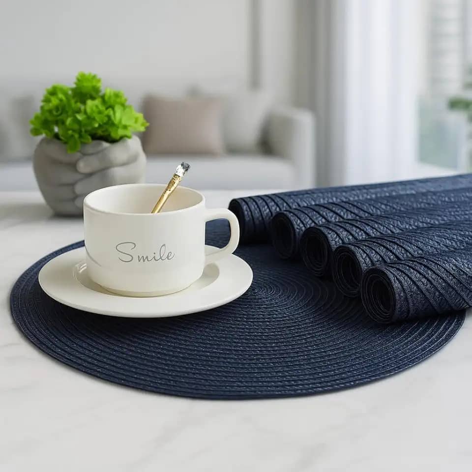 Kit 4 Peças de Jogo Americano Redondo 38cm Mesa Posta Elegante Souplast Jantar Cozinha Café da Manhã Decoração (AZUL ESCURO 4UND)