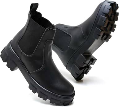 Bota Feminina Tratorada Coturno Chelsea Cano Curto Estilo e Conforto Urbano Casual Botinha Estilosa Elástico Lateral