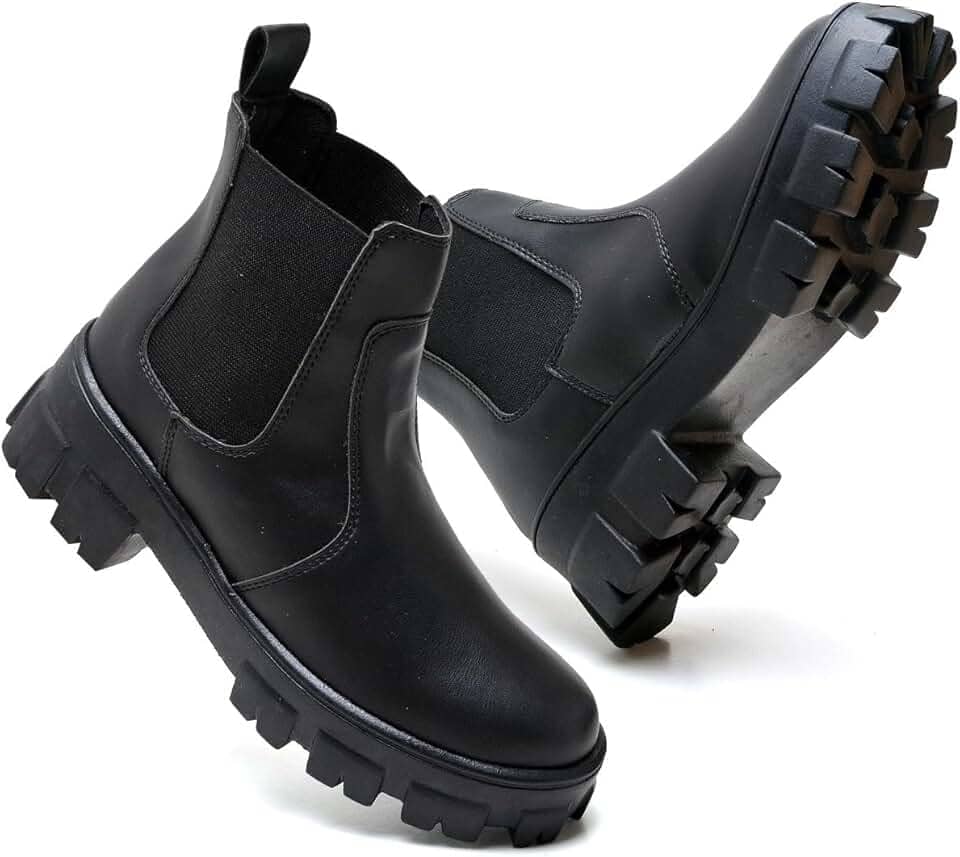 Bota Feminina Tratorada Coturno Chelsea Cano Curto Estilo e Conforto Urbano Casual Botinha Estilosa Elástico Lateral
