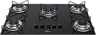 FISCHER COOKTOP À GÁS 5 BOCAS FIT LINE TREMPE ARAMADO MESA VIDRO PRETO BIVOLT 36360-102676