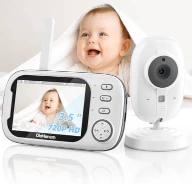 OLANENEM Baba Eletronica Sem Fio,Câmera para Bebês com Tela de 3.5' 720P, Visão Noturna 10M, Áudio Bidirecional, Detecção de Som VOX, Monitoramento Temperatura, 8 Canção de Ninar, ideal Recém-Nascidos
