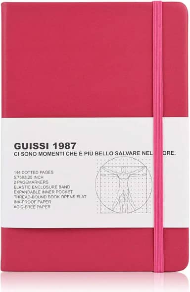 Capa dura Guissi clássica com pontilhados para notebook em grade A5 Premium 100 g/m² papel grosso livre de ácido com bolso interno fino em couro sintético para escritório, material escolar, 144 páginas projetadas em Florence, Solferino