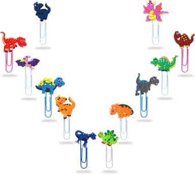 Marcador de livro fofo, 12 peças de clipes de papel de animais adoráveis exclusivos para estudantes que leem escritório (dinossauros)