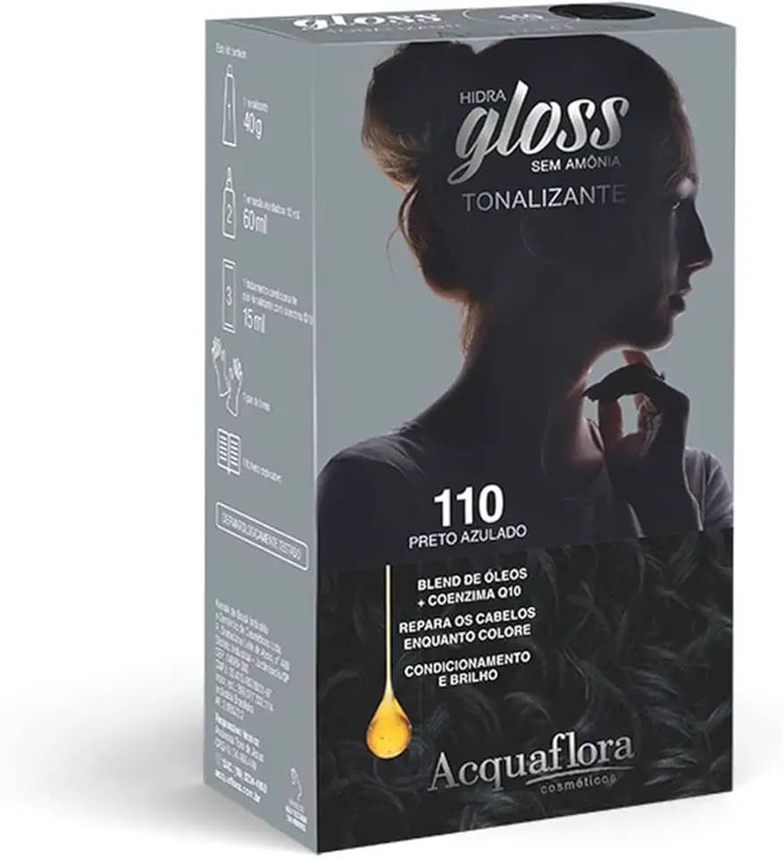 AcquaFlora Kit Acquaflora Hidra Gloss 110 Preto Azulado - Tonalizante