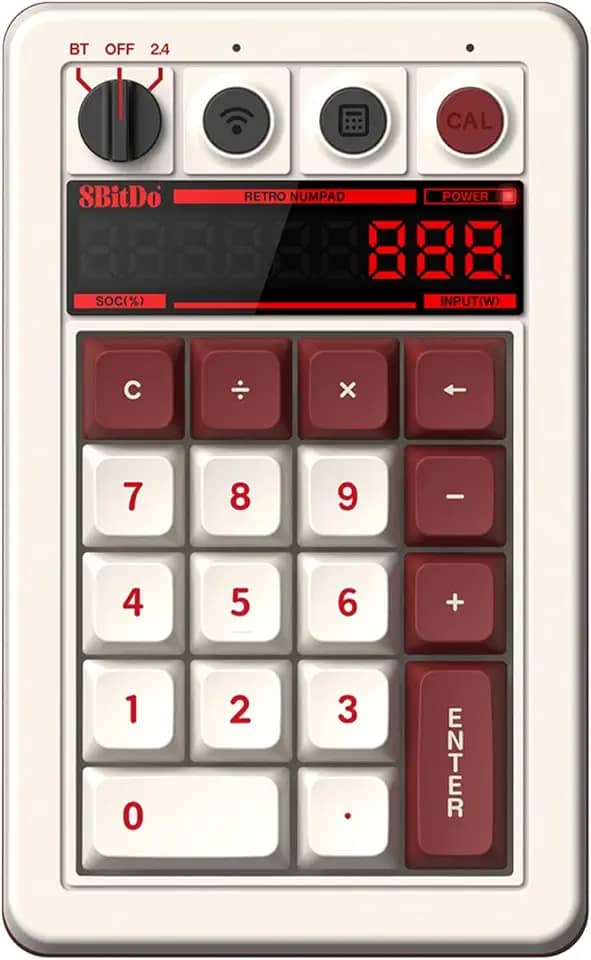 AKNES Teclado numérico 8Bitdo Retro 18, teclado numérico e calculadora 2 em 1, Bluetooth/2.4G/com fio para Windows e Android - Fami Edition