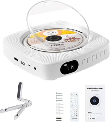 Leitor de DVD Portátil, Alto-Falantes Duplos Integrados, Bluetooth, Leitor de CD de Música Doméstica, Som Estéreo, Desktop Montado na Parede com Controle Remoto, Suporta Rádio FM/Drive USB/AUX