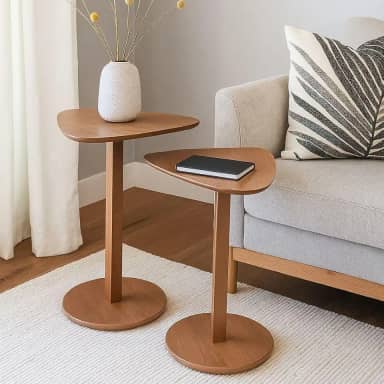 Kit Mesas Laterais em MDF Design Triangular Orgânico Estiloso Moderno e Sofisticado para Decoração de Salas Escritórios Unindo Funcionalidade e Elegância (Nature)
