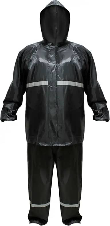 Conjunto de Capa de Chuva Impermeável com Calça, Faixa Refletiva, Capuz, Preto, com Bolsa para Motociclista