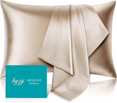 Fronha de seda amoreira para cabelo e pele tamanho padrão 50 x 66 cm com zíper oculto, mais macio do que as fronhas de seda, capas de travesseiro Queen suaves para dormir (ouro champanhe, padrão, 1