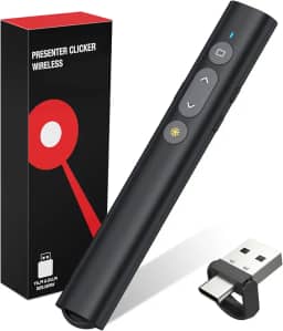 Clicker de apresentação USB tipo C 2 em 1 com ponteiro laser, apresentador sem fio para apresentação de PowerPoint PPT Clicker, 2,4 GHz Apresentador remoto Slide Advancer com ponteiro laser vermelho