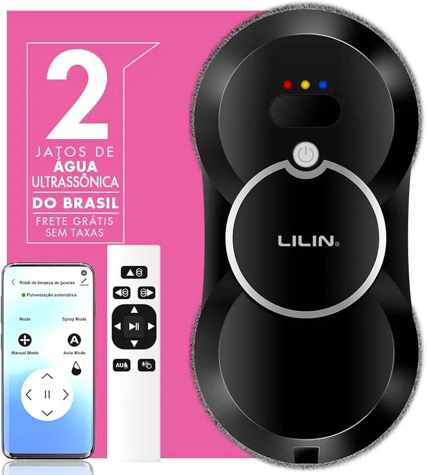 Lilin Robô Limpa Vidros HCR10, Robô de Limpeza de Janelas com Bivolt, Bicos duplos com spray ultrassônico com Bateria de Emergência e Sensores de Bordas Antiqueda, Planejamento inteligente de caminho