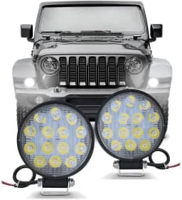 Kit 2 Farol De Milha Redondo 14 Leds 42w Automotivo Ultra Led 10/30V Veiculo, Moto Carro Caminhão Pickup Off Road - Não é modelo Slim
