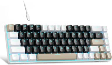 Teclado mecânico portátil de jogos 60% MageGee MK-Box, retroiluminação de LED, compacto, 68 teclas, mini, com fio, switch marrom, para escritório, Windows, laptop, PC, Mac, preto/marrom-café