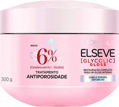 L'Oréal Paris Elseve Glycolic Gloss Máscara Capilar Antiporosidade, com Ácido Glicólico, Sela a Cutícula, Garante 3X Mais Brilho Espelhado e Maciez Intensa, 300g