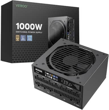Vetroo Fonte de alimentação preta de 1000W ATX 3.0 Ready Dual PCIe 5.0, 80 Plus Gold Full Modular, tamanho compacto, capacitores japoneses de 105 °C, modo ecológico com ventilador FDB de 120 mm,