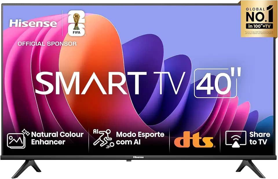 Hisense Smart TV FHD 40' Polegadas 40A4N com DTS Virtual X, Game e Sports Mode, Controle por Voz, Share to TV e Compatível com Alexa