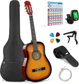 VEDO Violão Acústico para Iniciantes, Crianças e Adolescentes, 1/4 Tamanho Clássico com Cordas de Nylon, Inclui Poster de Acordes, Case, Afinador, Palhetas, Alça e Capotraste