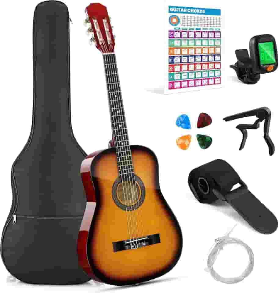 VEDO Violão Acústico para Iniciantes, Crianças e Adolescentes, 1/4 Tamanho Clássico com Cordas de Nylon, Inclui Poster de Acordes, Case, Afinador, Palhetas, Alça e Capotraste