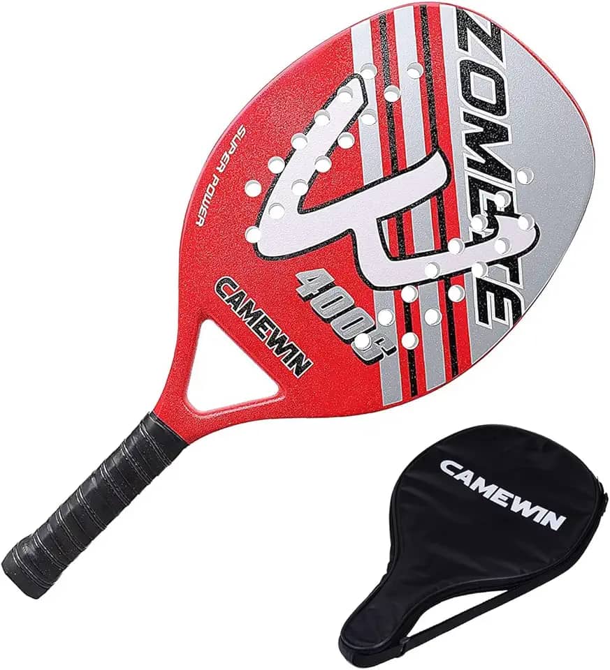 Raquete Vermelha Para Beach Tennis Profissional Em Fibra Carbono Com Capa Protetora - Camewin