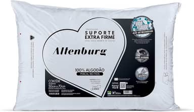 Travesseiro Suporte Extra Firme Altenburg Extra Branco Capa Percal 180 Fios 100% Alg./ Recheio 100% fibra de poliéster
