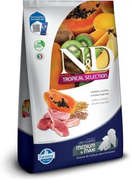 N&D Tropical para Cães Filhotes de Raças Médias e Grandes Sabor Cordeiro, Cereais e Frutas Tropicais 12Kg