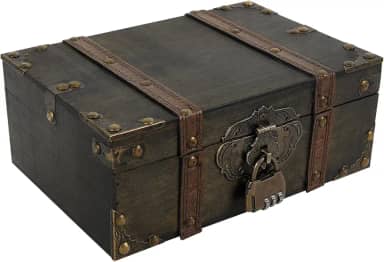 Tcwhniev Pequeno baú de tesouro de madeira, caixa de armazenamento vintage, baú de tesouro vintage com trava de combinação, caixa de madeira decorativa multiuso para armazenamento de viagem