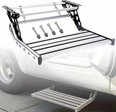 Pedais manuais para trailers com luz de LED – Escada suspensa dobrável telescópica para trailer, trailer, motorhome, liga de alumínio, capacidade de carga de 199 kg, conjunto de 1 (escada única)