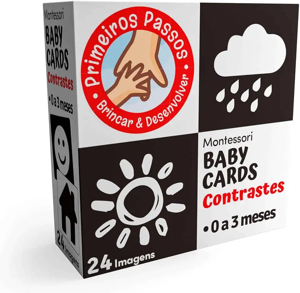 Baby Cards To Go 0 a 3 Meses | Cartões de Contraste para Bebês | Estímulo Visual | Método Montessori | Alto Contraste: Preto e Branco | 24 Imagens