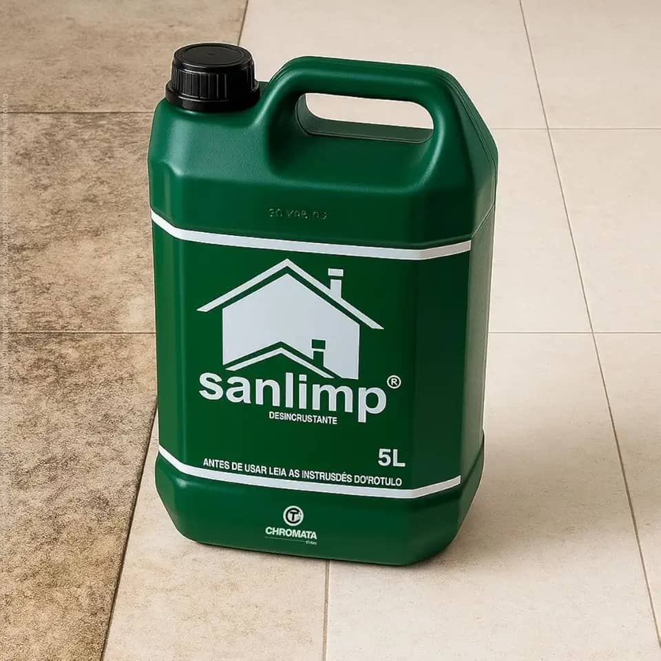 Sanlimp Ácido Muriático Concentrado 5 L – Desincrustante Pós-Obra para Pisos, Pedras e Superfícies Rígidas – Alta Eficiência na Remoção de Cimento, Rejunte e Resíduos Pesados