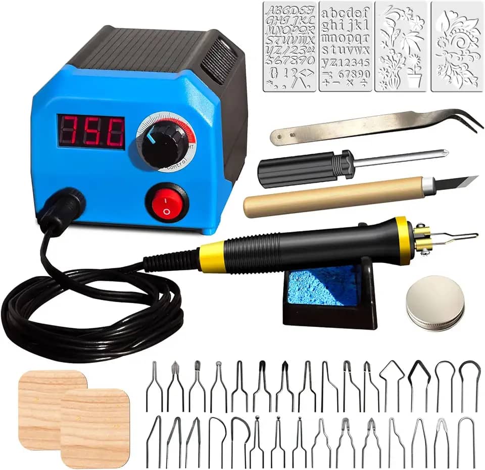 Kit de queima de madeira, ferramenta de queima de madeira, kit de queimador de madeira de temperatura ajustável digitalmente, kit de ferramentas de queimador de madeira profissional para adultos,