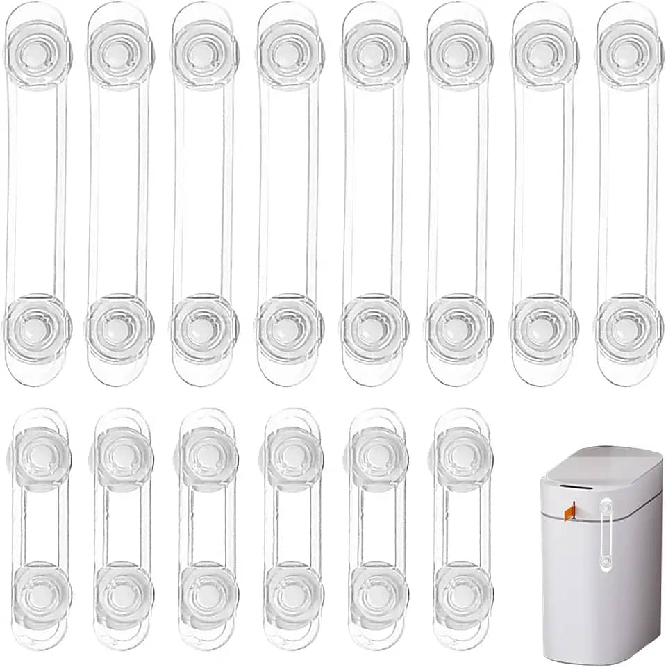 Kit 14 Travas de cinto macio transparente anti-pitada para armários, geladeiras, gaveta, fácil instalação com adesivo forte para segurança doméstica