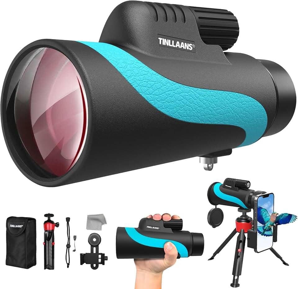 Telescópio monocular, monóculos para adultos de alta potência com BAK-4Prism, lente FMC, ângulo amplo de 8°, mira monocular 16x56HD para observação de estrelas, observação de pássaros com suporte de