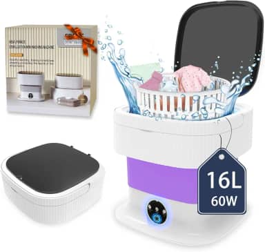 Máquina de lavar portátil, mini máquina de lavar 16L com 3 modos, lavadora e secadora dobrável dobrável com rotação para viagem, meias, roupas de bebê (roxo)