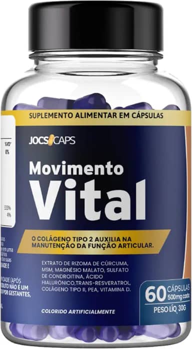 Movimento Vital - Suplemento Completo para Articulações, Músculos e Ossos, Colágeno Tipo 2, Cúrcuma, Magnésio e Vitamina D, Ácido Hialurônico, Apoio à Mobilidade e Bem-Estar; 60 Cápsulas