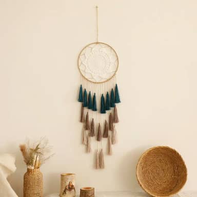 Apanhador de sonhos macramê para pendurar na parede - decoração de parede grande, boho chique, ornamento de borlas feito à mão, decoração colorida de quarto para quarto, presente de bênção para
