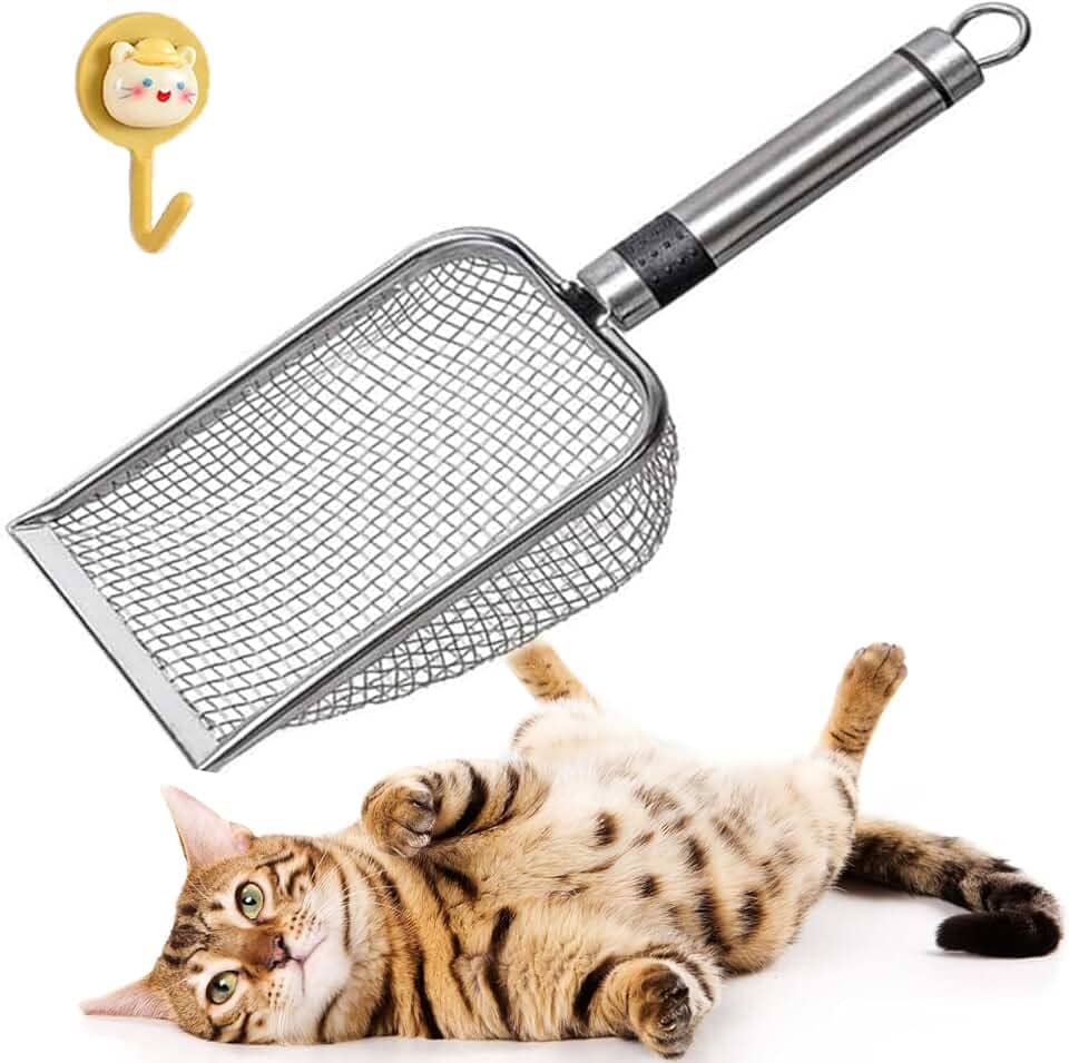 Pa de Areia para Gatos,Pá de Areia Higiênica para Bandeja de Areia para Gatos, Espátula de Malha de Aço Inoxidável,Telas para Esterco Animal, Para Bandeja de Areia (Diâmetro do furo 2.8mm)