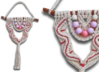 Painel de Macramê Decoração para Casa Boho Chic (Cru/Rosa)