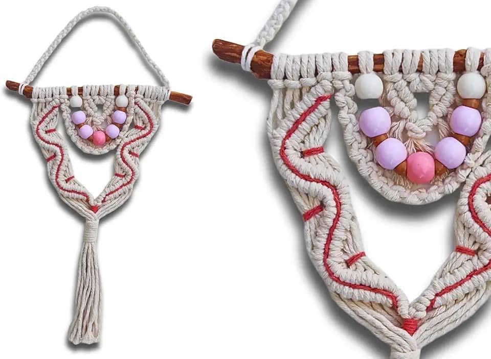 Painel de Macramê Decoração para Casa Boho Chic (Cru/Rosa)