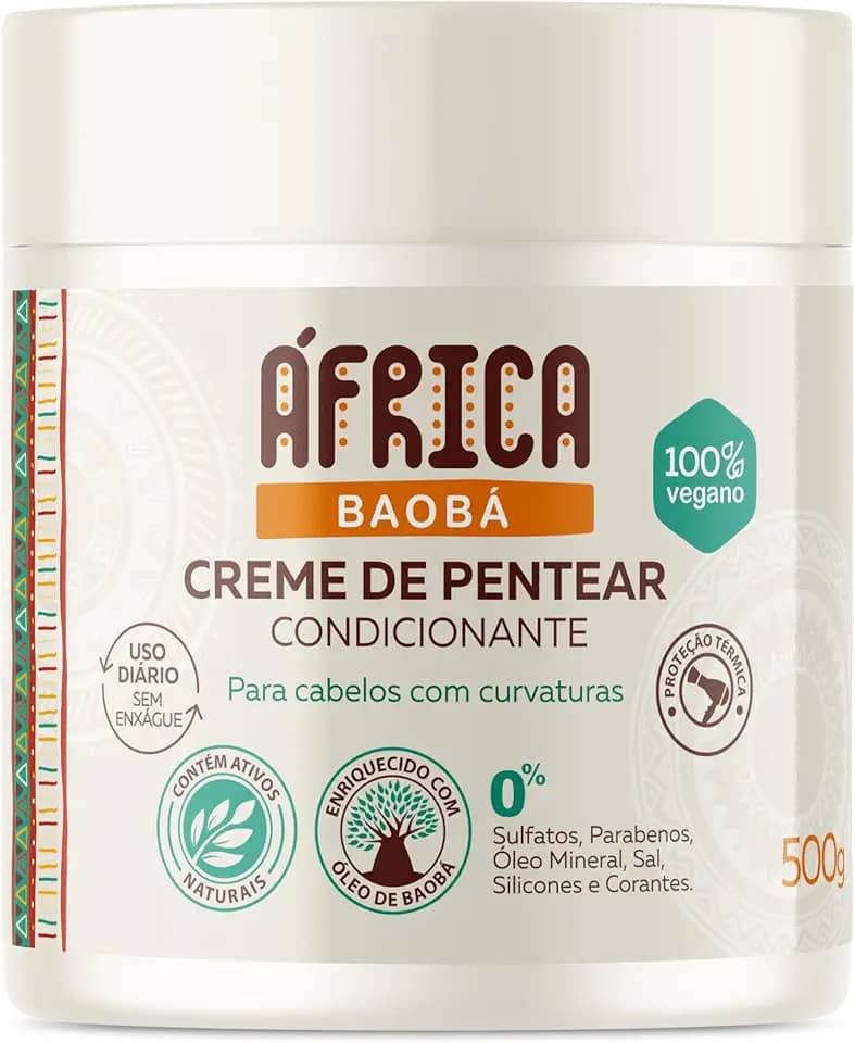 Ápice Creme de Pentear África Baobá | Hidratação, Definição e Proteção Térmica para Cabelos Cacheados, Crespos e Ondulados | 500g