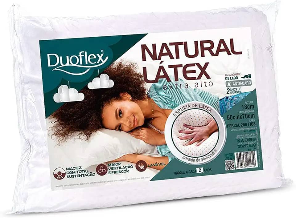 Travesseiro Natural Látex, Duoflex, 100% Algodão, Branco, 50cmx70cm