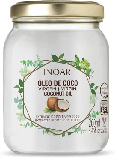 Inoar, Óleo de Coco Extra Virgem, Hidratação Profunda, Força e Nutrição para Todos os Tipos de Cabelos, Vegano e Botânico - 200ml