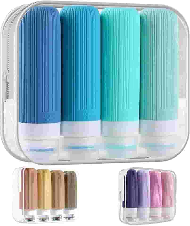 Kit 4 Frascos Potes Silicone Viagem 90ml Creme Shampoo Condicionador Organizador Mala - ECOMLAR® (Tons de Azul)