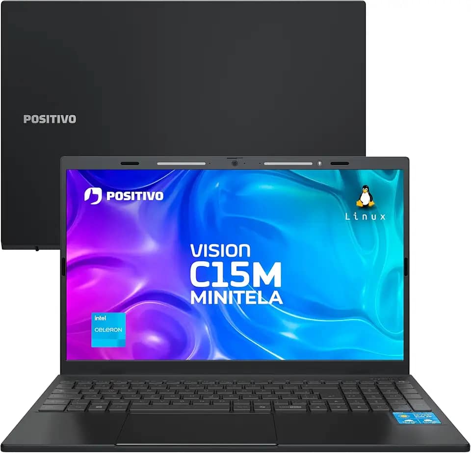 Notebook Positivo Vision C15M Intel Celeron N4500 Linux 8GB RAM 256GB eMMC Tela 15" Full HD IPS Antirreflexo – com Minitela - Cinza
