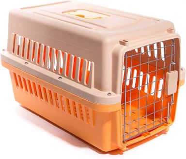 Caixa De Transporte Gaiola Pet Grande Resistente 58x36x35cm Viagem Passeio Cães Gatos (Laranja)