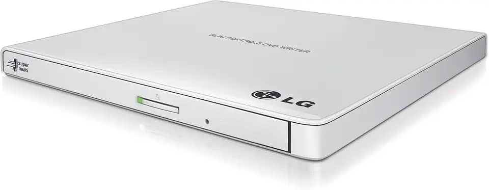 LG Electronics Unidade externa USB 3.0 Super-Multi Slim portátil DVD+/-RW para PC Windows, Linux, Mac OS com suporte M-DISC GP65NW60 (branco)