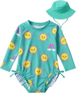 Maiô infantil Menina Com Chapéu Manga Longa Proteção Solar